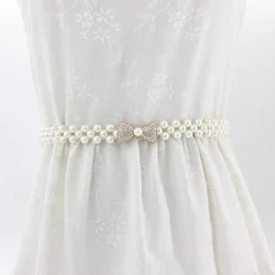 Lady Rhinestone Pearl Waist Chain Fashion Dress Decorate High Elastic Belt Female Sweet Flower Waistband