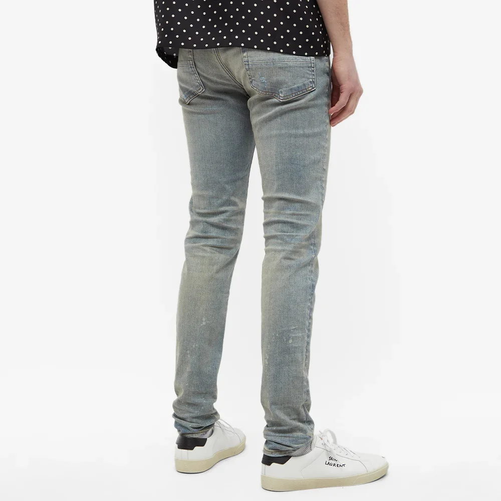 High quality faded indigo wash stretchy denim stacked denim jeans for men