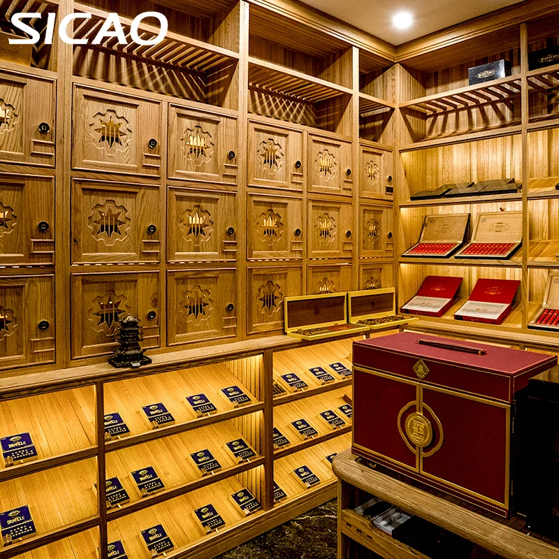 SICAO Custom Luxurious Import Cedar wooden Cigar Room Humidifier Refrigerated Fridge Cigar Cooler Humidor Showcase Abinet