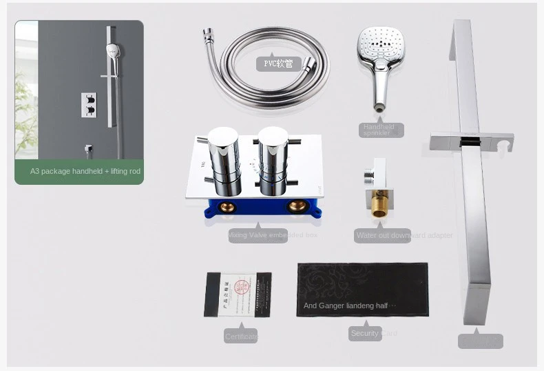 Thermostatic Rotary Swithe Brass Shower Faucet Sliding Bar Chrome concealed shower set With Round Hand Shower