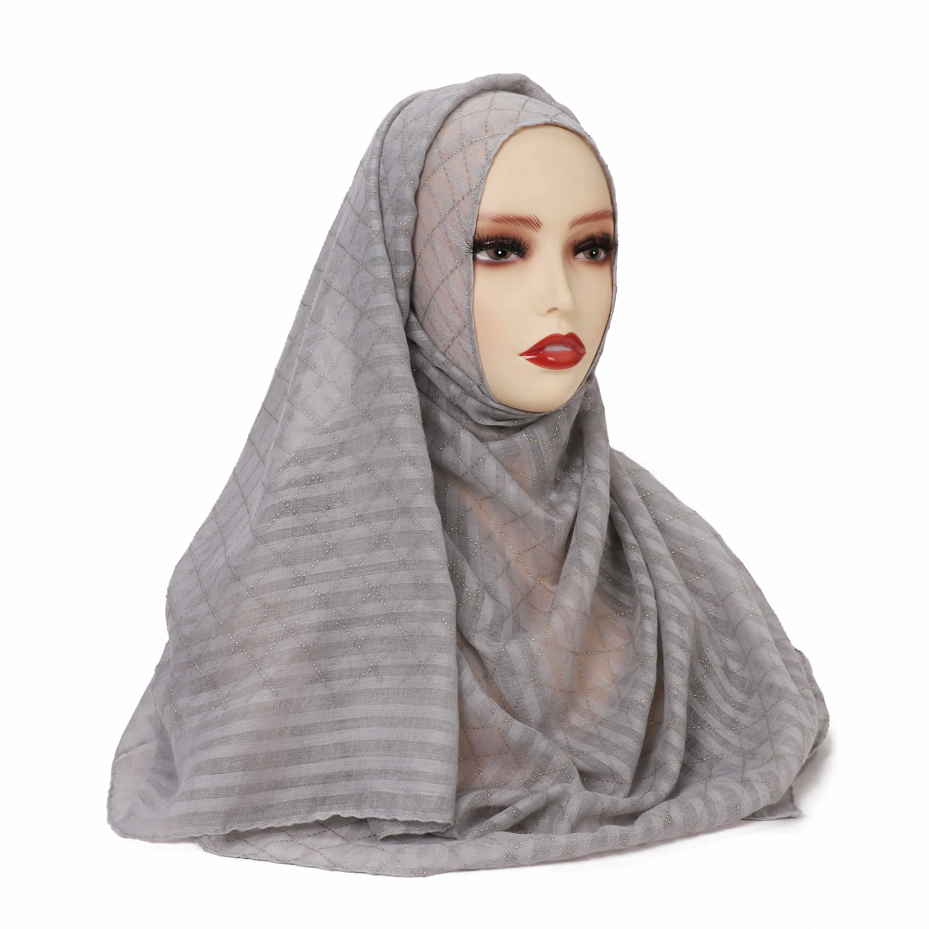 Elegant Shawl Casual Head Wrap Women Comfortable Simple Islamic Muslim Long  Hijab Women Plaid Rhinestone Stripe Cotton Scarf