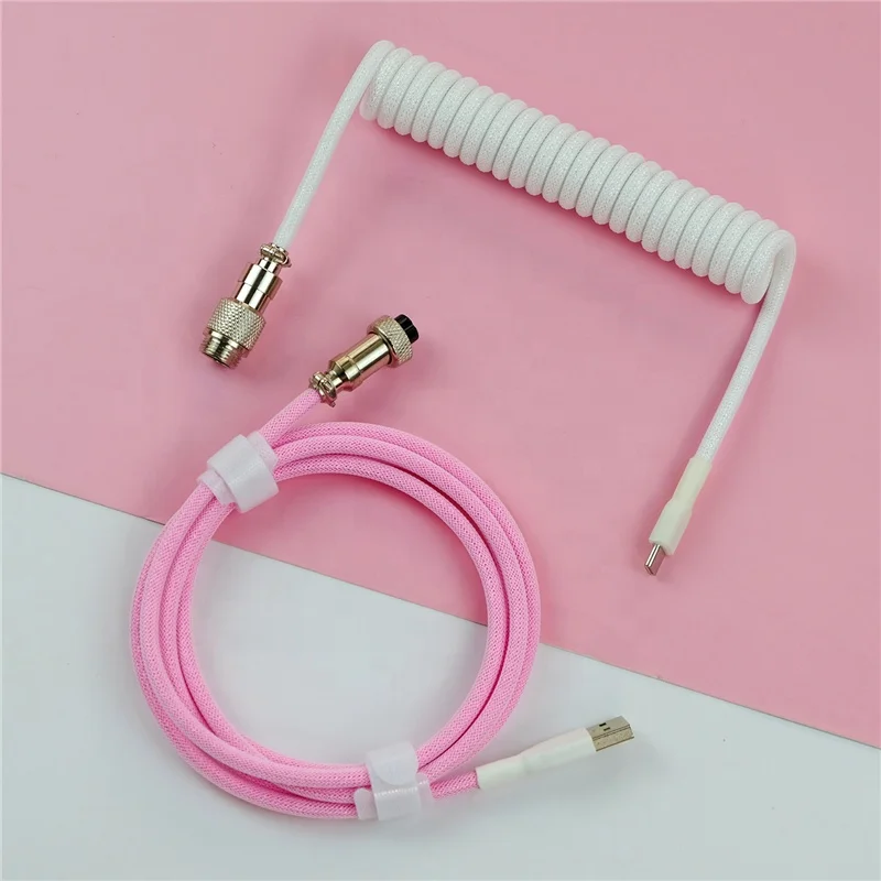 Custom Design 3M Coiled Aviator Connector Data Cable Type C USB Keyboard  For Mechanical Keyboard Spiral Paracord with Sleeve