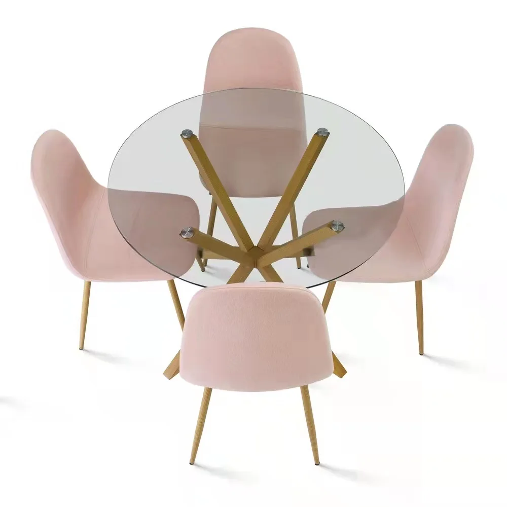 Factory Price Modern Stylish Clear Glass Cross Wood Base Dining Table Home Furniture Round Dining Table