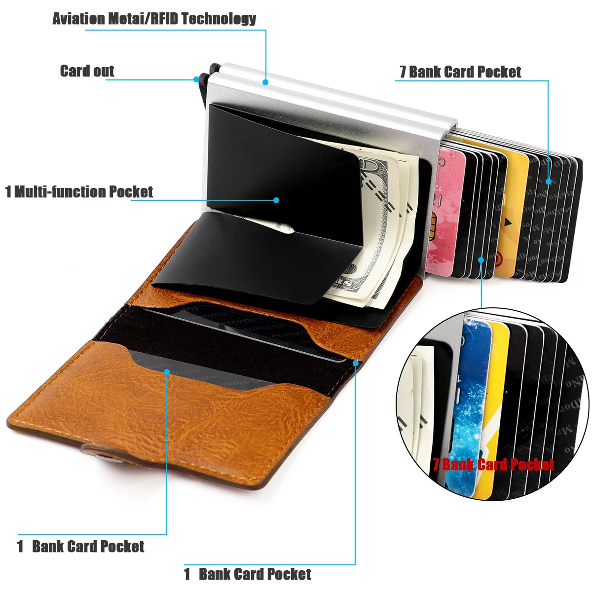 Double aluminum box gold RFID new anti-theft brush dollar clip metal card bag card sleeve card holder wallet
