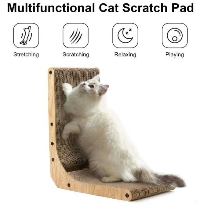 Cat Scratcher L Shape Scratch Pad Wall Mounted Scratching Cardboard with Ball Toy for Indoor Cats