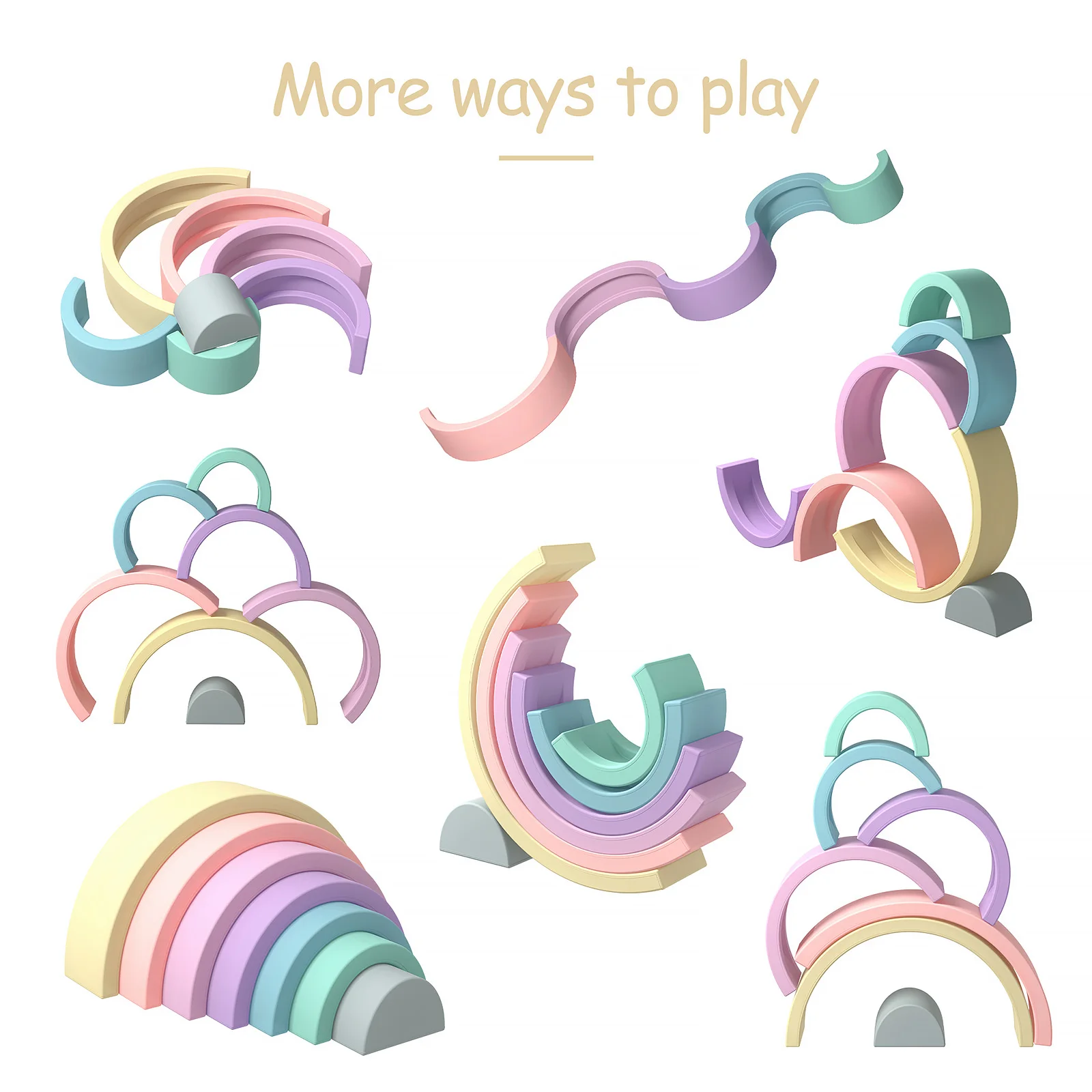 Free Logo OEM 2021 Rainbow Design Baby Silicone Stacking Teething Toys Stacker Teether Block Sets