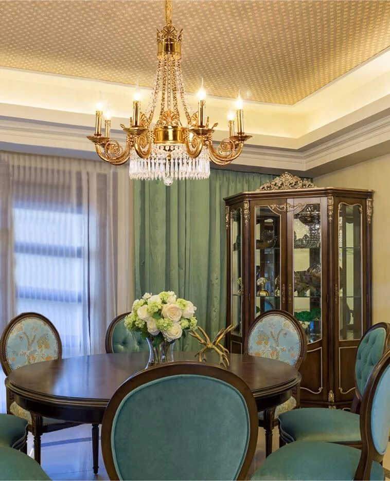 European Royal Luxury Golden Crystal lamp popular Decoration Candle Design Pendant Lamp Hotel Home Living Room Fancy Chandelier