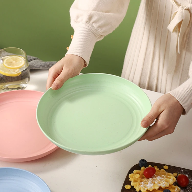 Hot sale fruit plate set wheat straw restaurant dish plates sets for camping