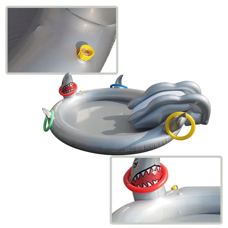 New Design Inflatable Shark Design Play Center Swimming Pool Sprinkler Pool With Slide Toddler Splash Sprinkle Pad
