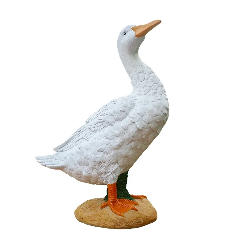 Hot Selling Custom Cute resin white goose polyresin decor Life Size 3D Printed Animal Duck Figurines glass Sculpture for garden
