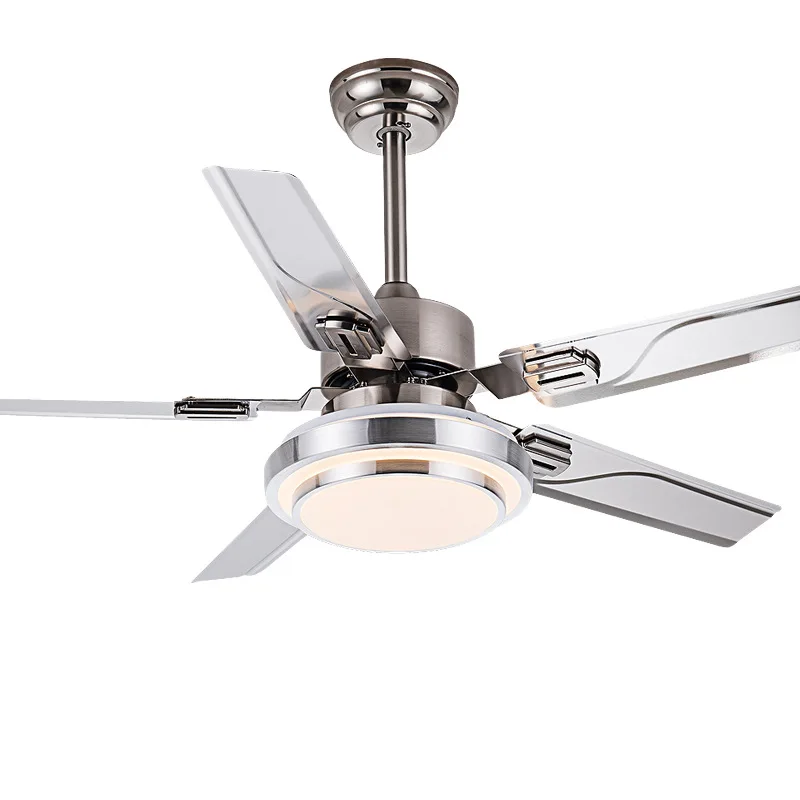 modern simple design residential bedroom dimmable remote control indoor stainless steel led ceiling fan lamp