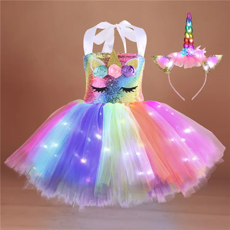 Princess skirt LED light unicorn luminous dress halloween costume party performance baby girl skirt