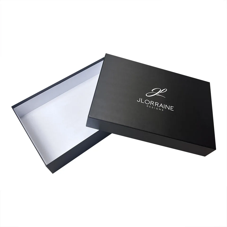 Recyclable Custom 2 Pieces Cardboard Box Jewelry Scarf Silk Pillow Case Packaging Black Lid and Base Rigid Paper Gift Box