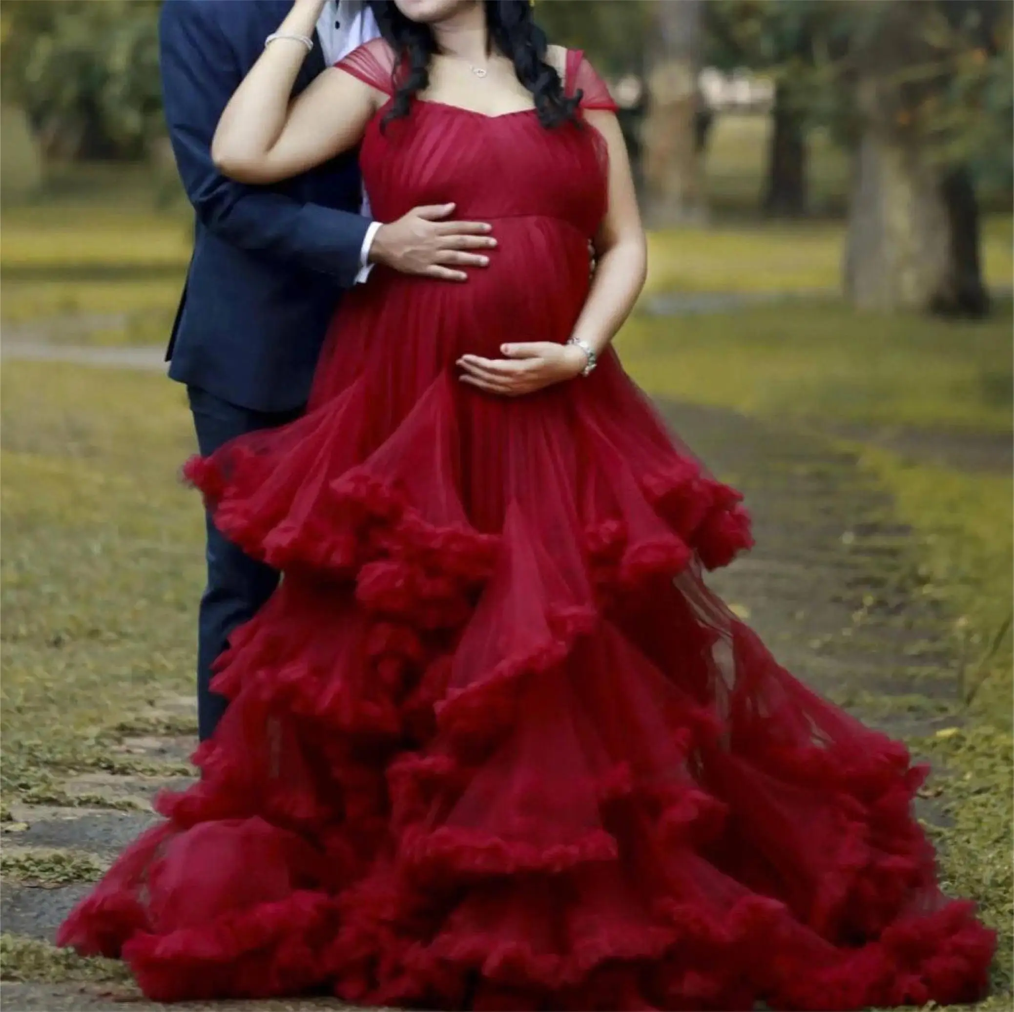 Women Cloth Maternity Gown Lace Maxi Dresses Women Clothes Photography Pregnancy Dress for Photo Shoot Fluffy