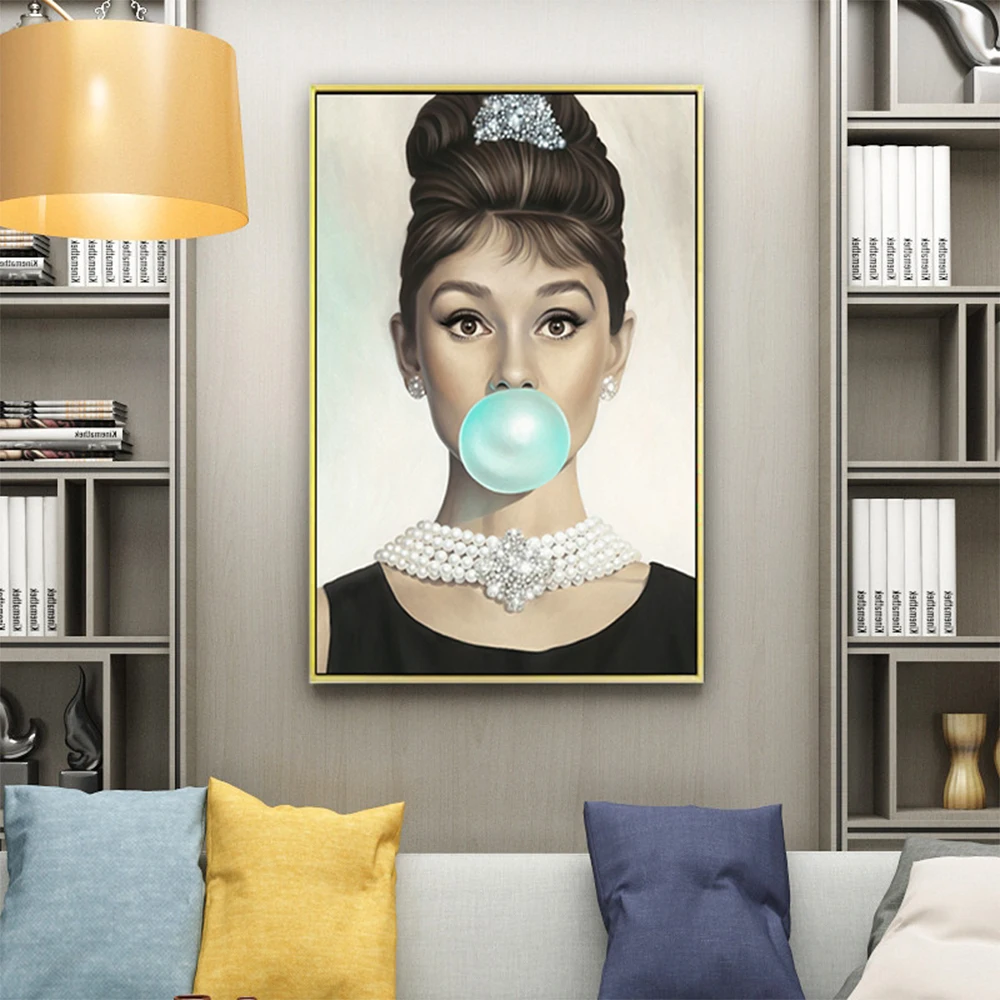 Famous classical lady handmade hot selling audrey hepburn oil painting
