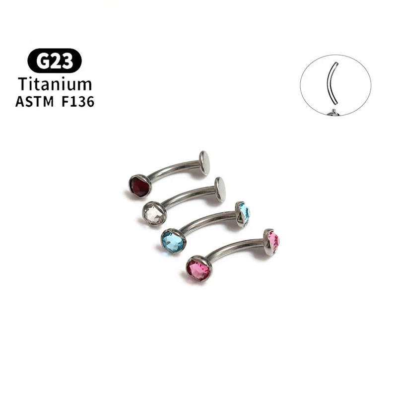 POENNIS G23 Titanium ASTM F136 Belly Rings Wholesale Colorful Czech Diamond Navel Nail Titanium Belly Ring