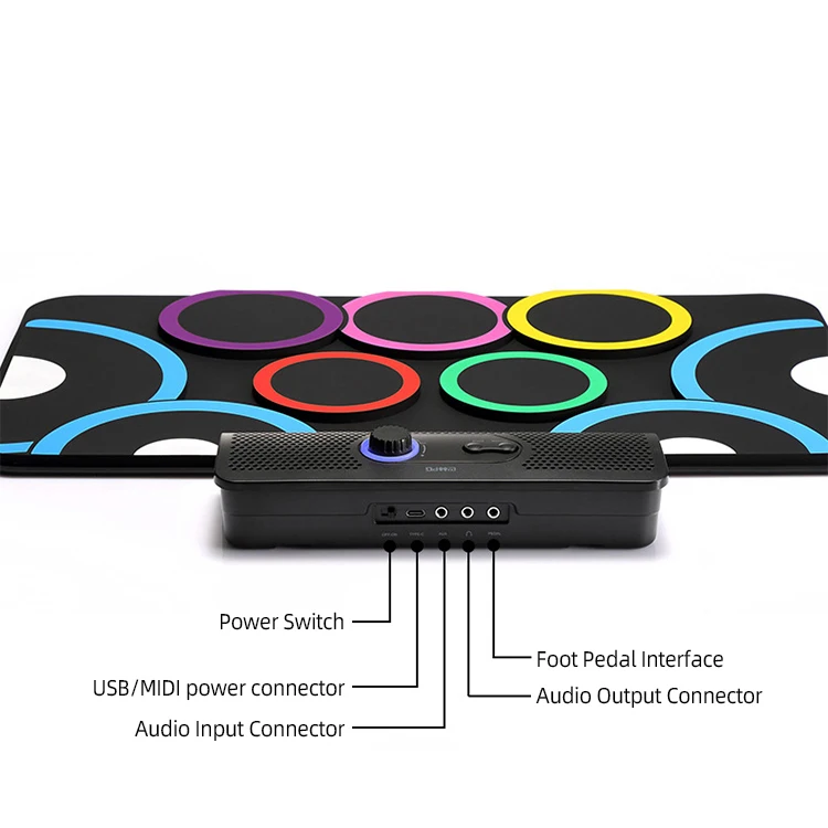 Foldable Silicone Toy Kit With Audio Electronic Digital Hand-rolled Electronic Drum Portable Roll Up Drum With Stereo Speakers