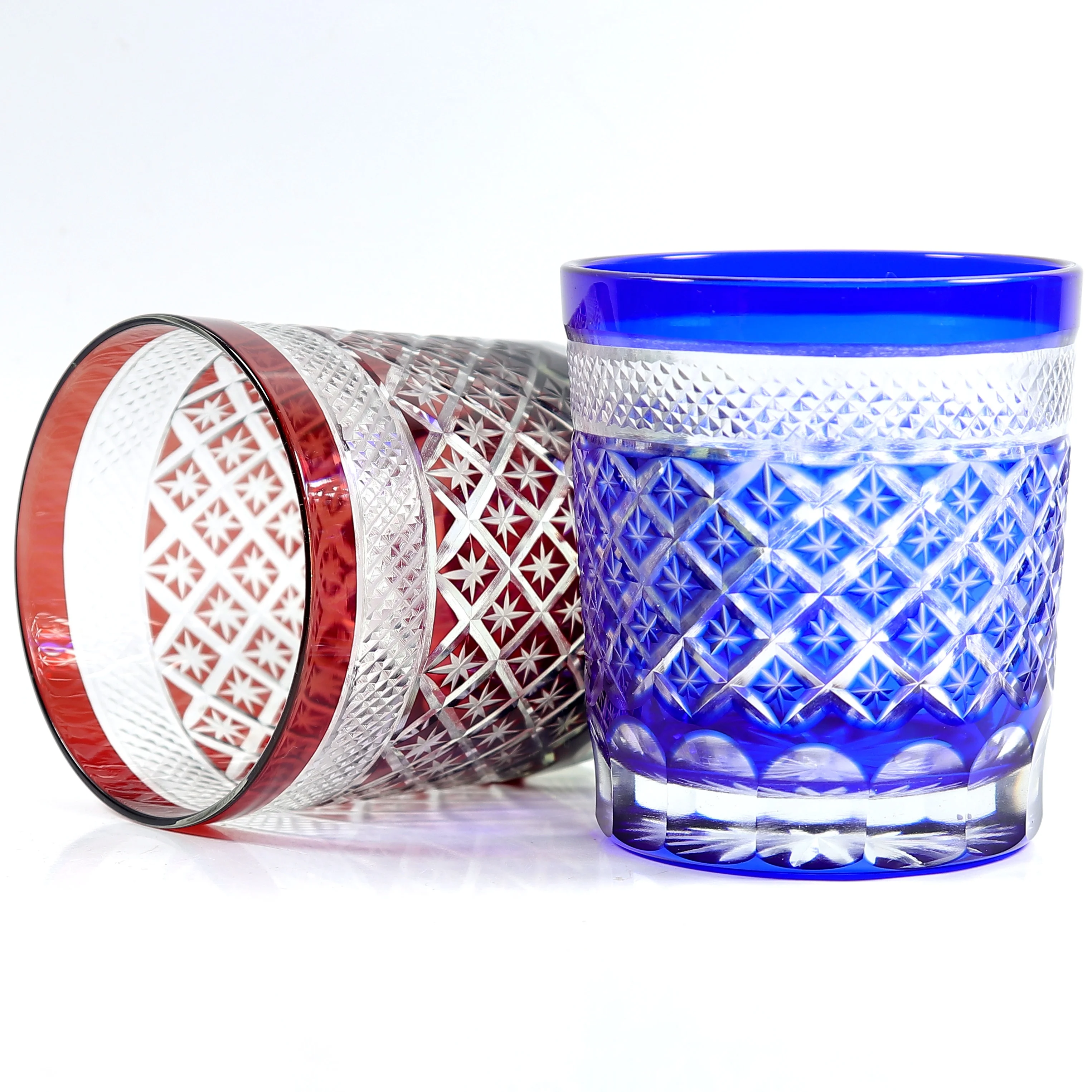 Customized Hand Blown Blue Glass Tumbler Hand Carved and Cut Drinking Glasses 260ml Edo Kiriko Glass for Gift Collection