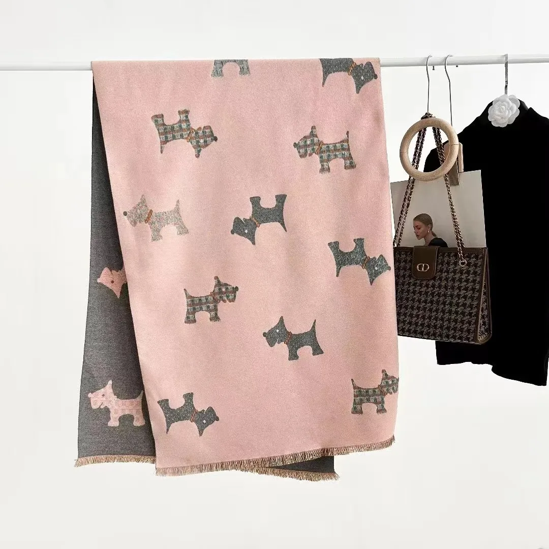 Wholesale Fashion Soft Thick Winter Dog Pattern Scarves Wrap Girls Pashmina Cashmere Scarf Shawl Blanket