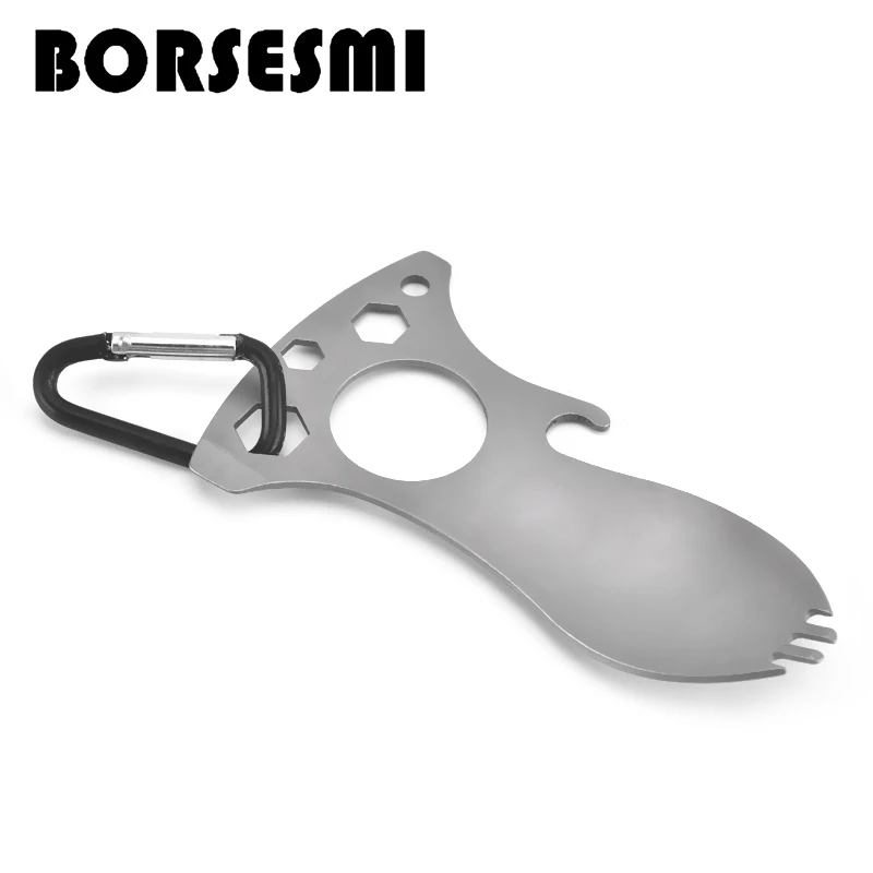 Japanese outdoor tableware metal multi function tableware with fork spoon Wrench multi function cutlery set
