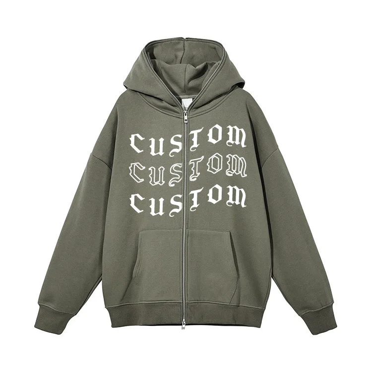Wholesale 420 gsm 3d puff print cropped hoodie men full face zip up high quality custom heavyweight puff printing hoodie