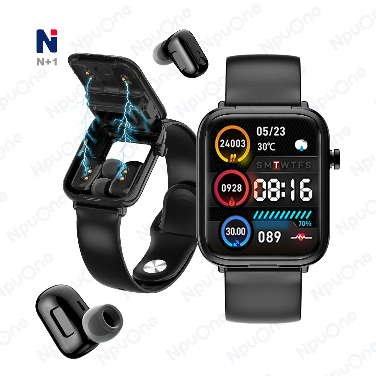 Smart watch fitness health heart rate Wireless 2 in 1 earbuds bracelet sport modes music earphone smart watch