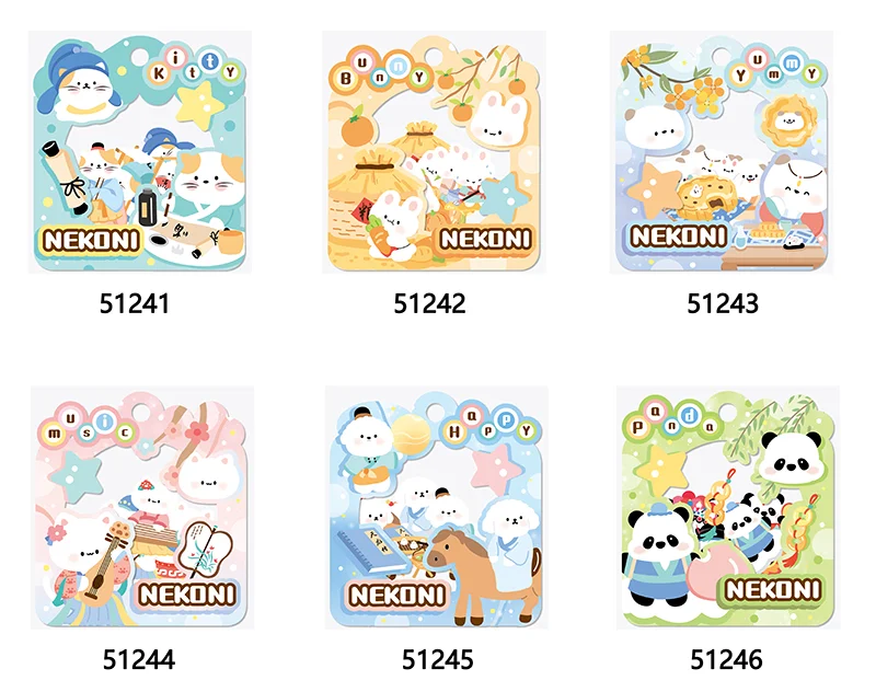 Nekoni Animal Original Chinese Vintage Stickers Kitty Bunny Otter Little Dog Panda Bear Sticker Pack Sparkly Glittery Stickers