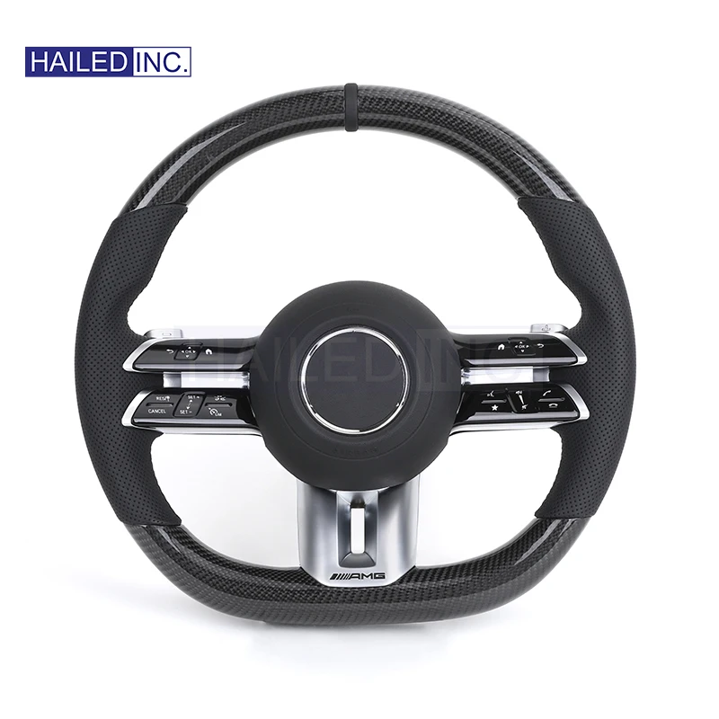 HAILED Custom Lenkrad Half Perforated Leather Carbon Steering Wheel for Mercedes Benz W463 W219 C217 CLS W218 W166 W205 W211 GLC