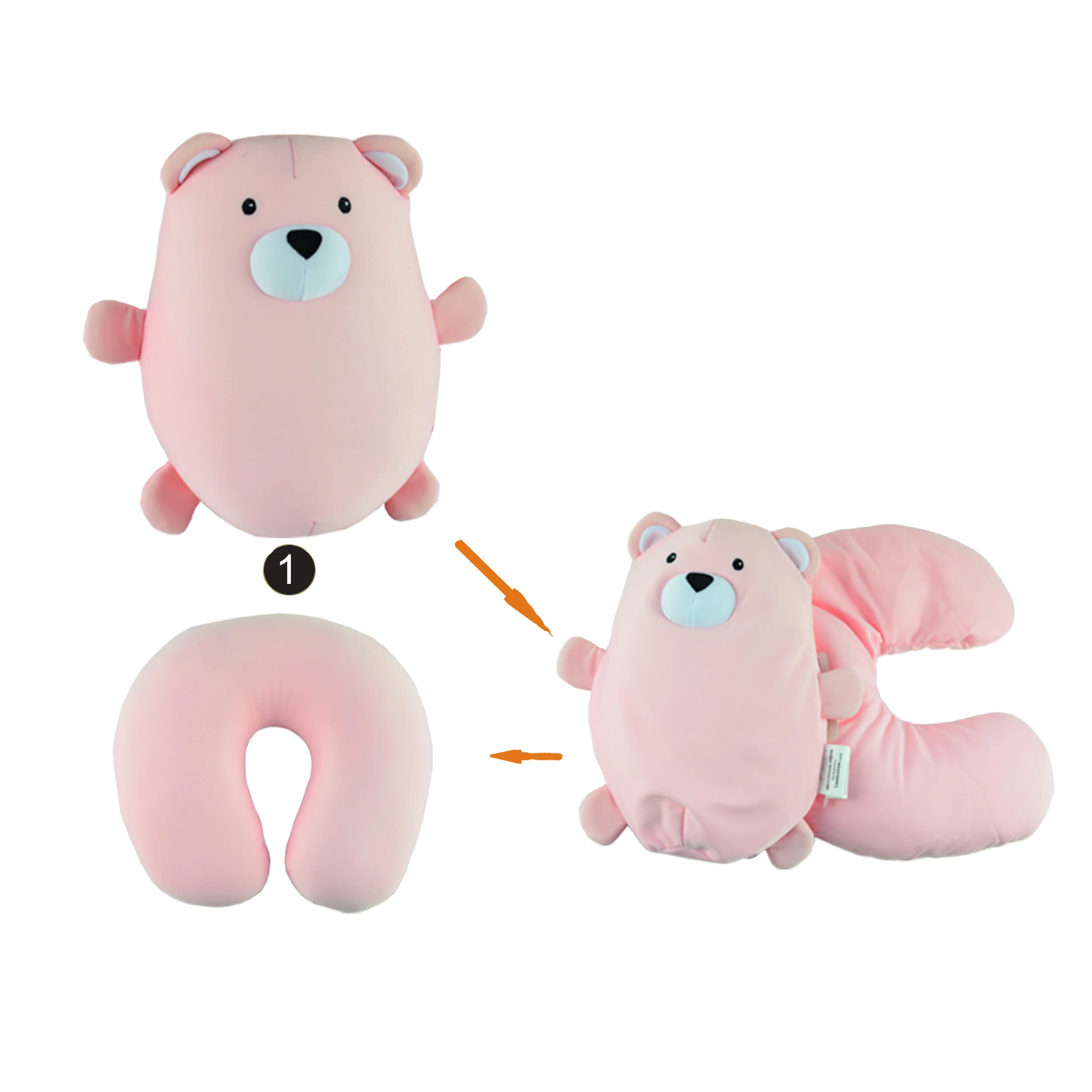 Amazon Hot Selling Pink Bear Convertible 2 in 1 Micorbeads Travel Neck Pillow