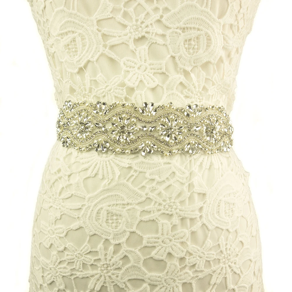 fashion diamond applique bridal sash handmade clear rhinestone and pearl wedding ribbon belt for bridal bridesmaid dress