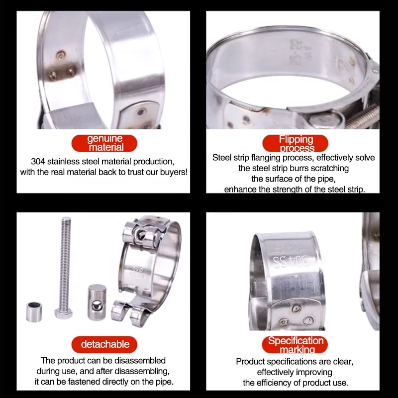 T-bolt hose clamps heavy duty european type turbo exhaust pipe water pump single t bolt hose clamps stainless for car