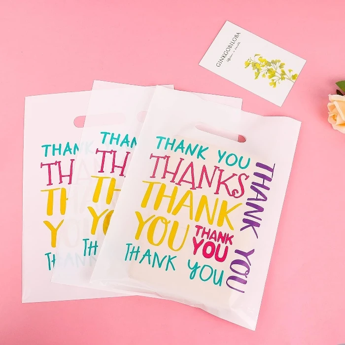 Factory Direct Sales Eco-friendly Custom Size Color LDPE Thank You Plastic Die Cut Handle Shopping Bag