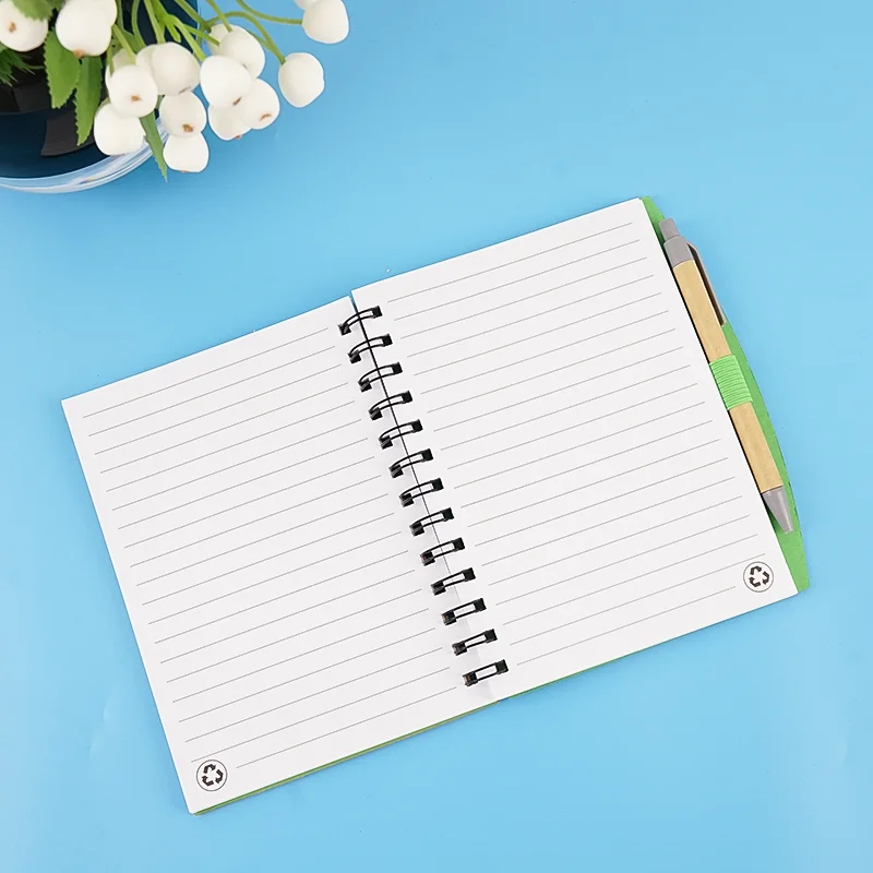 Custom Printed Eco-Friendly Recycled Spiral Kraft Notebook Featuring Your Logo with Elastic Band and Pen