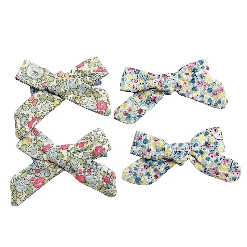 Gordon Ribbon  Floral Patter trim Hair Bow With Alligator Clip For Children Hair Accessories Baby Girls Hair Clip