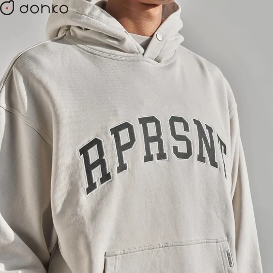 custom embroidery and printing logo for boxy fit hoodie 360 GSM 380 GSM stringless hoodies