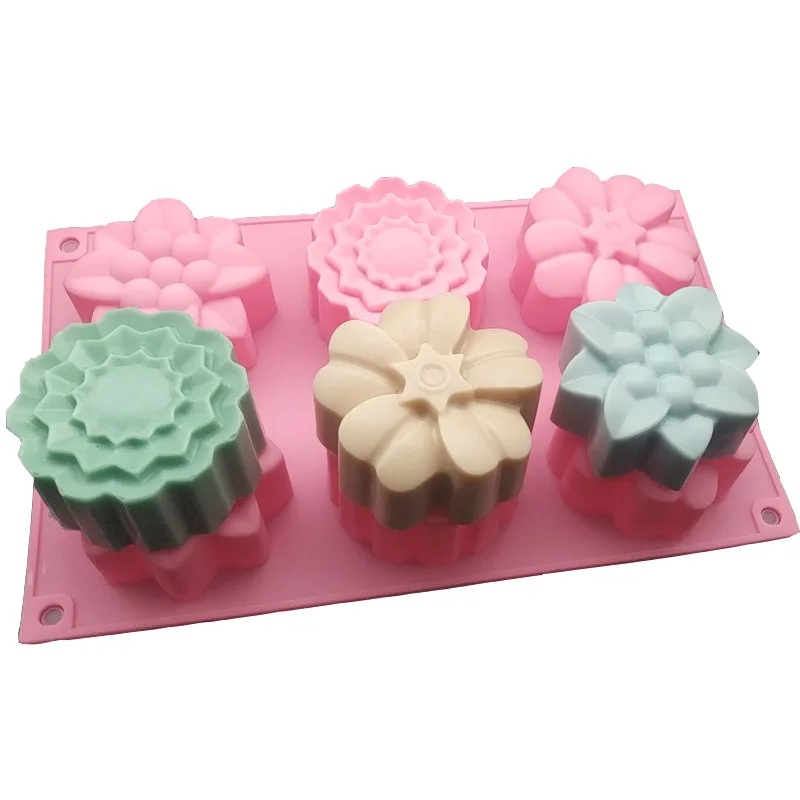 HY 6 Cavity Assorted Flower Soap Mold Handmade Chocolate Biscuit Cake Muffin Silicone Mold