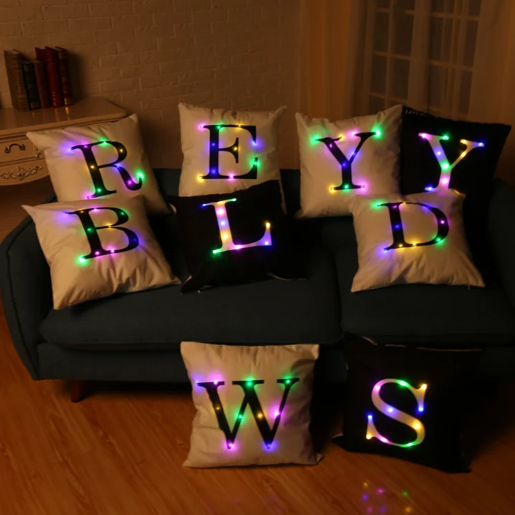 Мигающая светодиодная наволочка с буквами, светящаяся Подушка для украшения дома