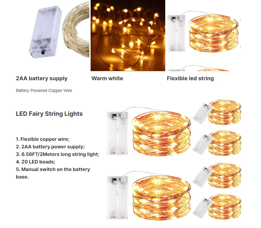 Fairy 3A Battery Led Copper Wire Lights String Indoor/Bedroom Ornament For Holiday Party Decoration Lights