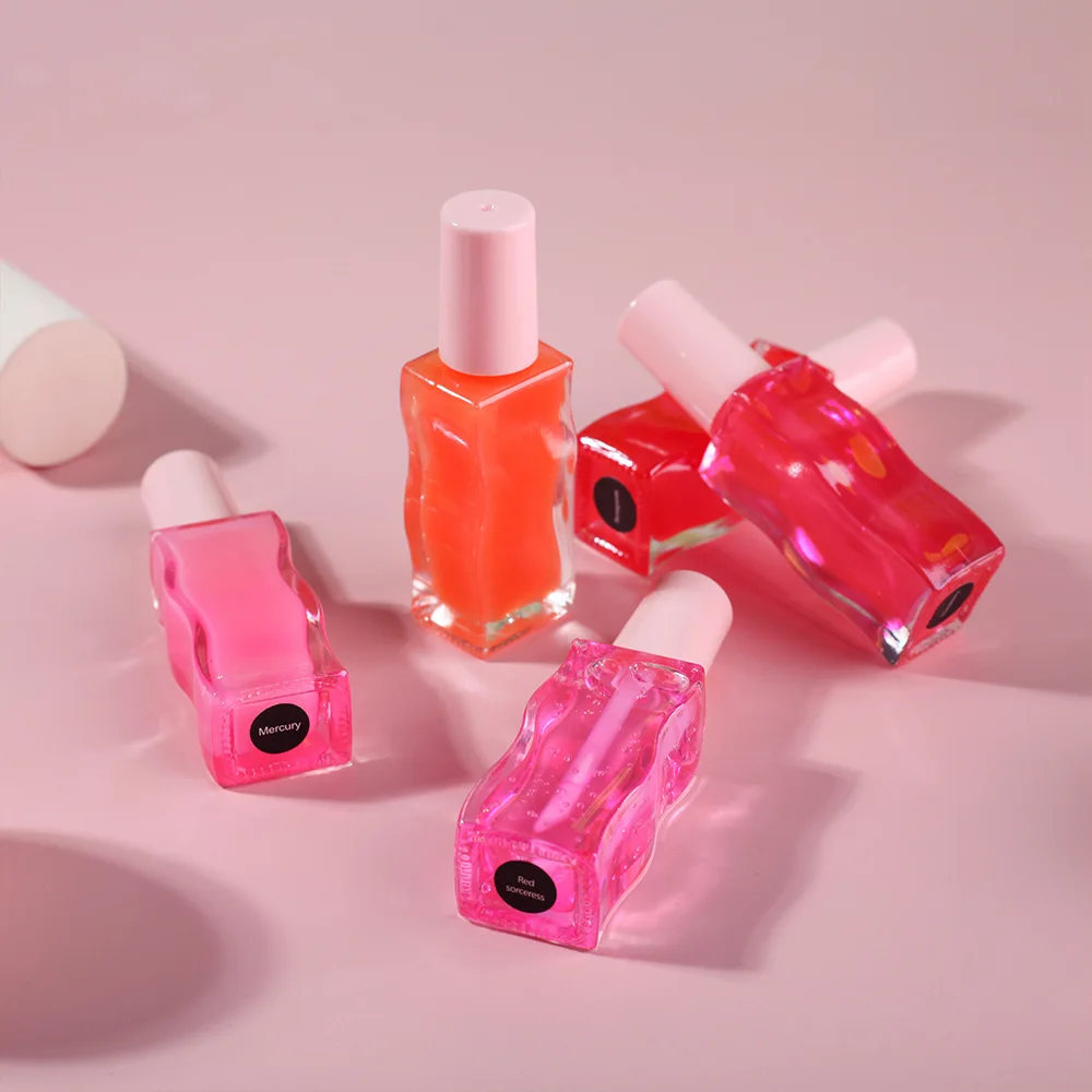 Private Label Glass Bottle Color-awakening Vitamin E Lip Glow Plumper Oil Organic Lip Care Gloss Oil Moisture Water Lip Gloss