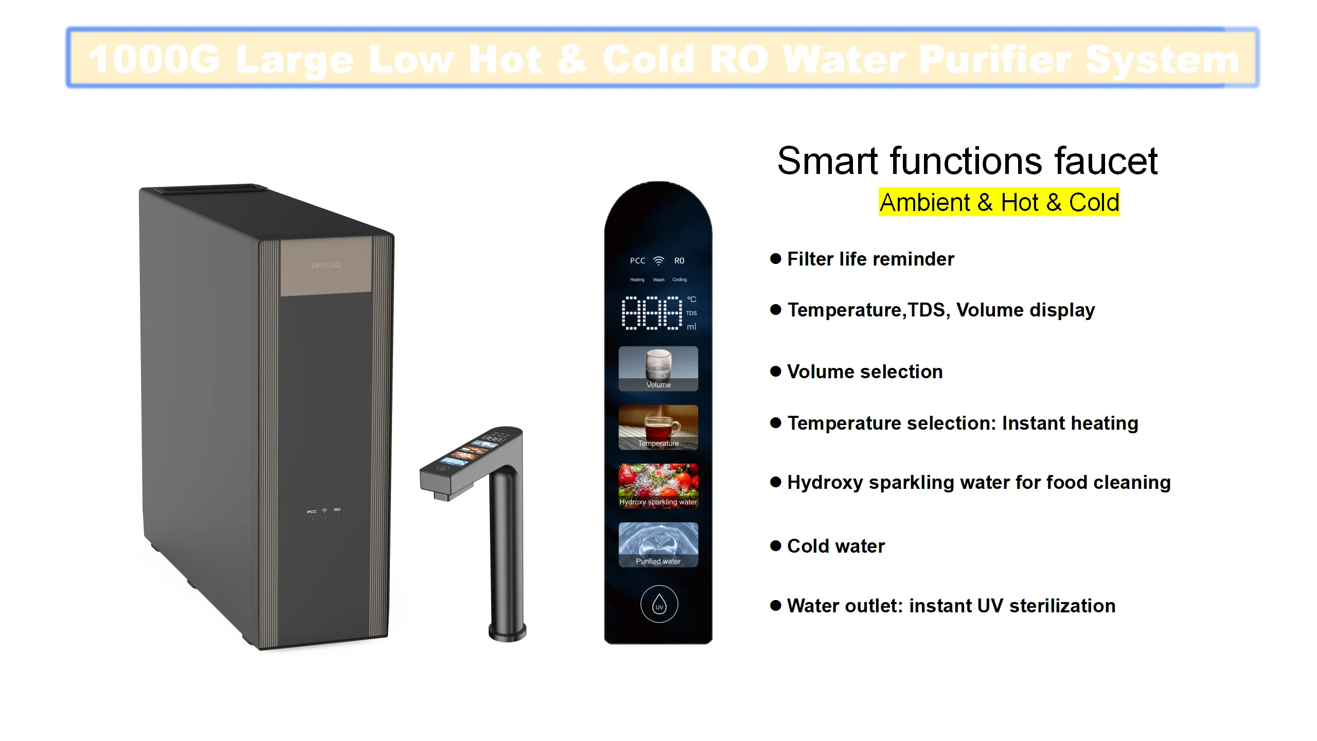olansi 2024 benchunder water cooler  tankless big flow 1000G RO system hot cold RO treatment system