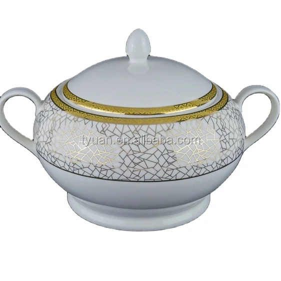  bone china gold geometric printed soup tureen bowls with
