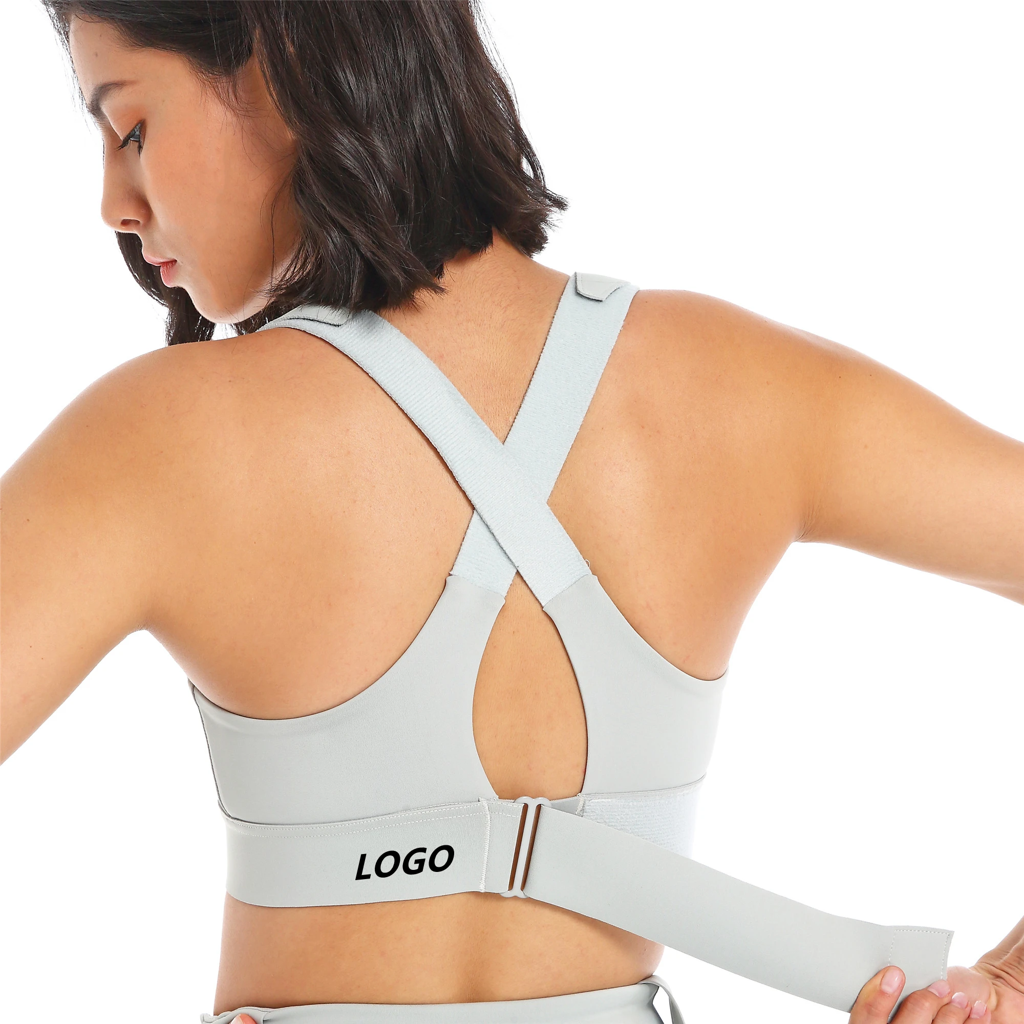 Hot Selling Custom Logo Plus Size High Impact Adjustable Sports Bra S-5XL Shockproof Gym Top Fitness Front Zipper Sports Bra