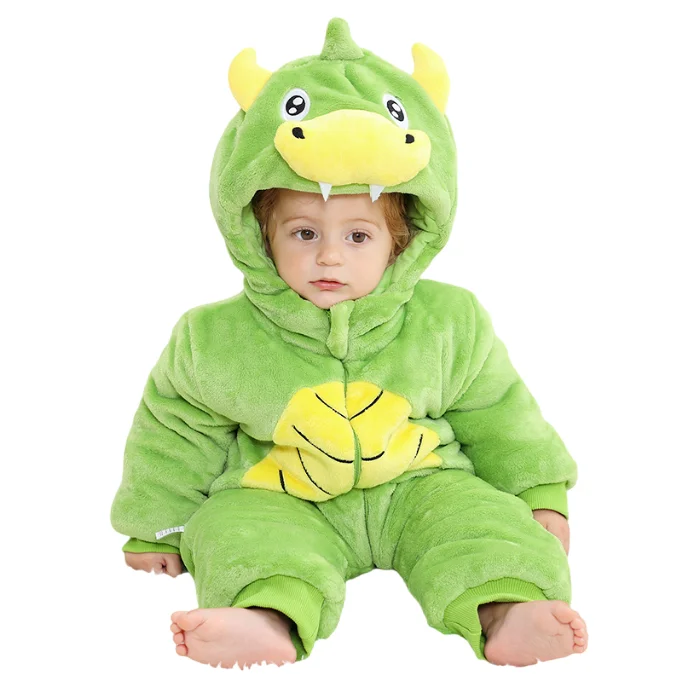 Lvkiss Unisex Baby Romper New Autumn and Winter Animal Flannel Costumes Hooded Cosy Girl Clothes with Knitted Fabric Zipper