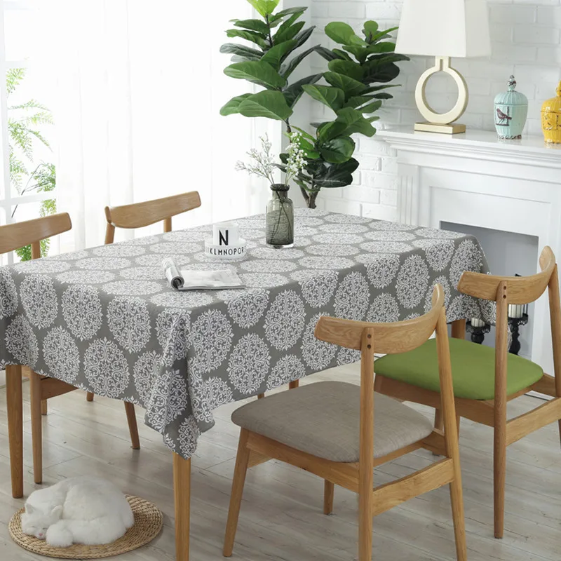 grey vintage printed waterproof flower tablecloth square textured printed tablecloth design for kitchen