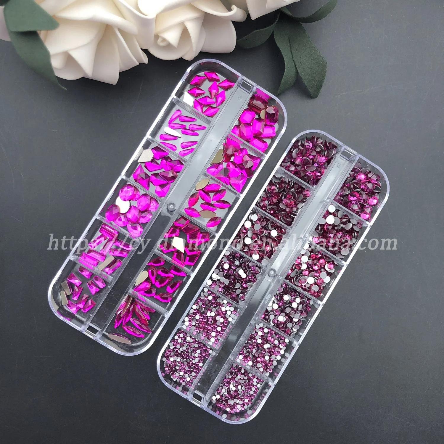 CY 12 Grid Box Crystal Rhinestone Nail And Color Flat Back Crystal Rhinestone Nail Enhancement Set