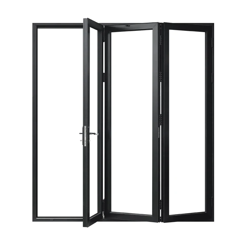 Low MOQ safe folding glass patio doors double pane slide silently double glass aluminium bifold doors