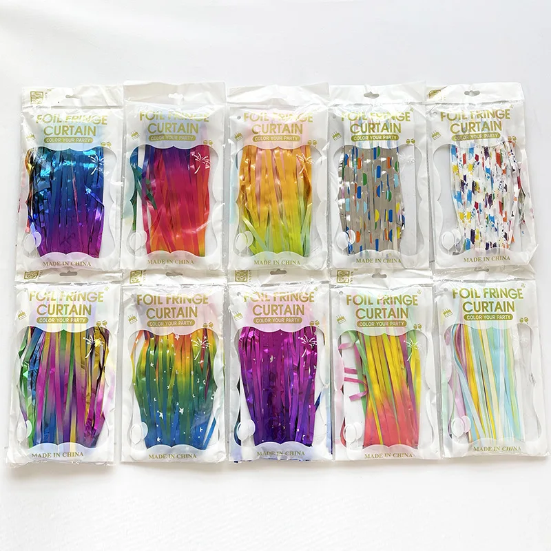 Праздничные товары для вечеринок, 1*2 м, разные размеры, красочная металлическая мишура, фольга с бахромой, дверная занавеска, декор для свадебной вечеринки