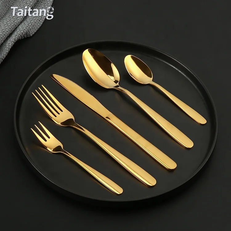 Hotel Restaurant 304 Spoon Fork Knife Gold Flatware, Wedding Stainless Steel Cutlery Flatware Set