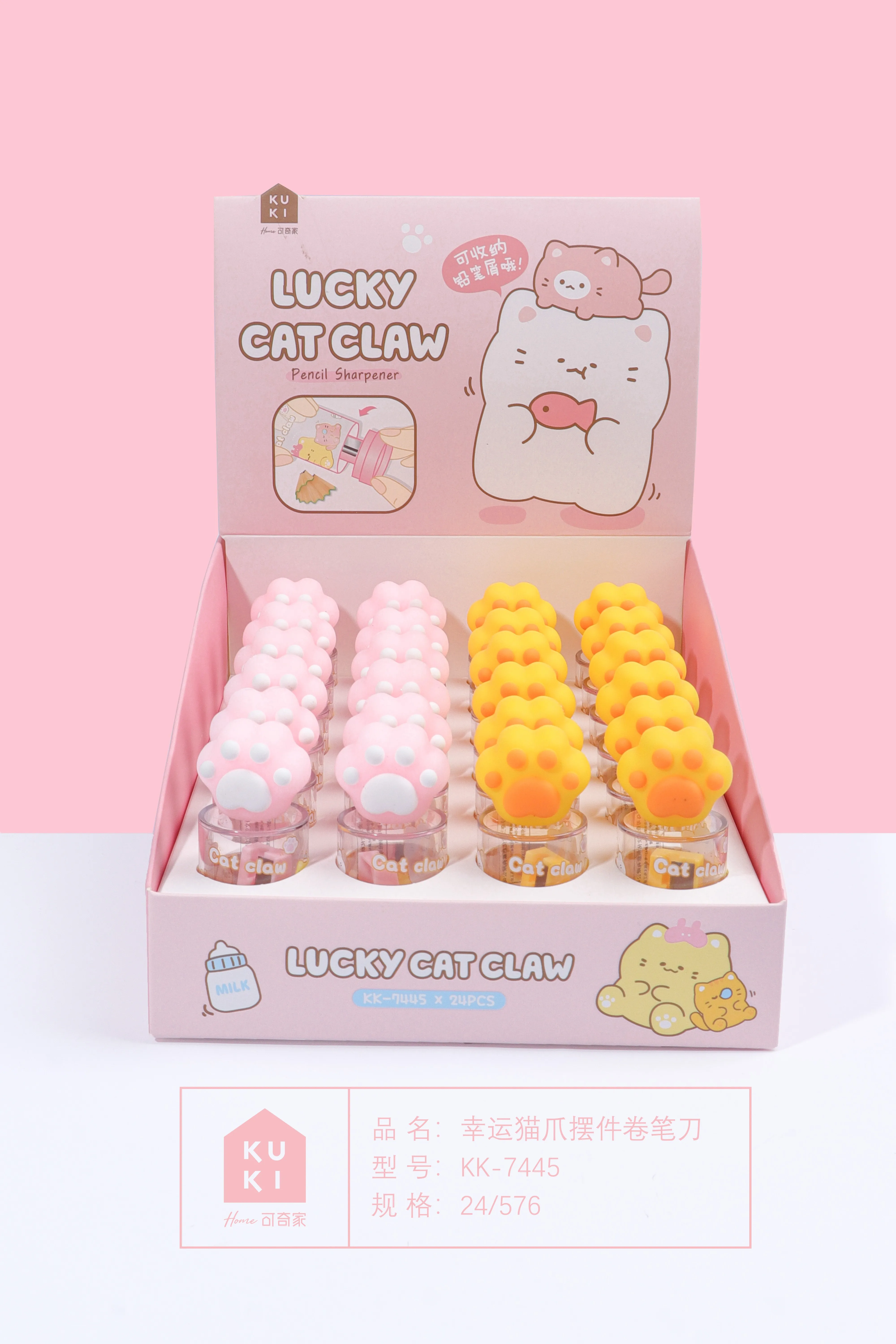 KUKI 2023  hot sales Wholesale Cute Cartoon dolls Sharpener Creative For Kids Cat Paw School and Office Sharpener