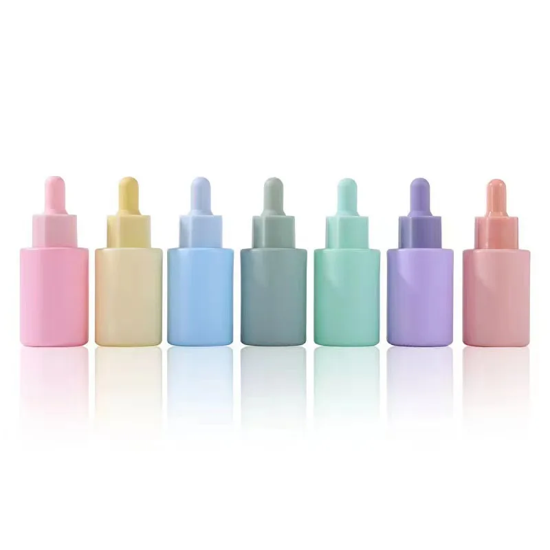 Frosted colorful wholesale cosmetic skincare packaging glass essential oil dropper bottles glass 30ml serum bottle